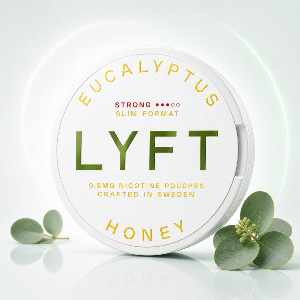 Lyft Eucalyptus Honey 9.8mg Nicotine Pouches — 9.8mg nicotine per pouch, slim format, 24 pouches