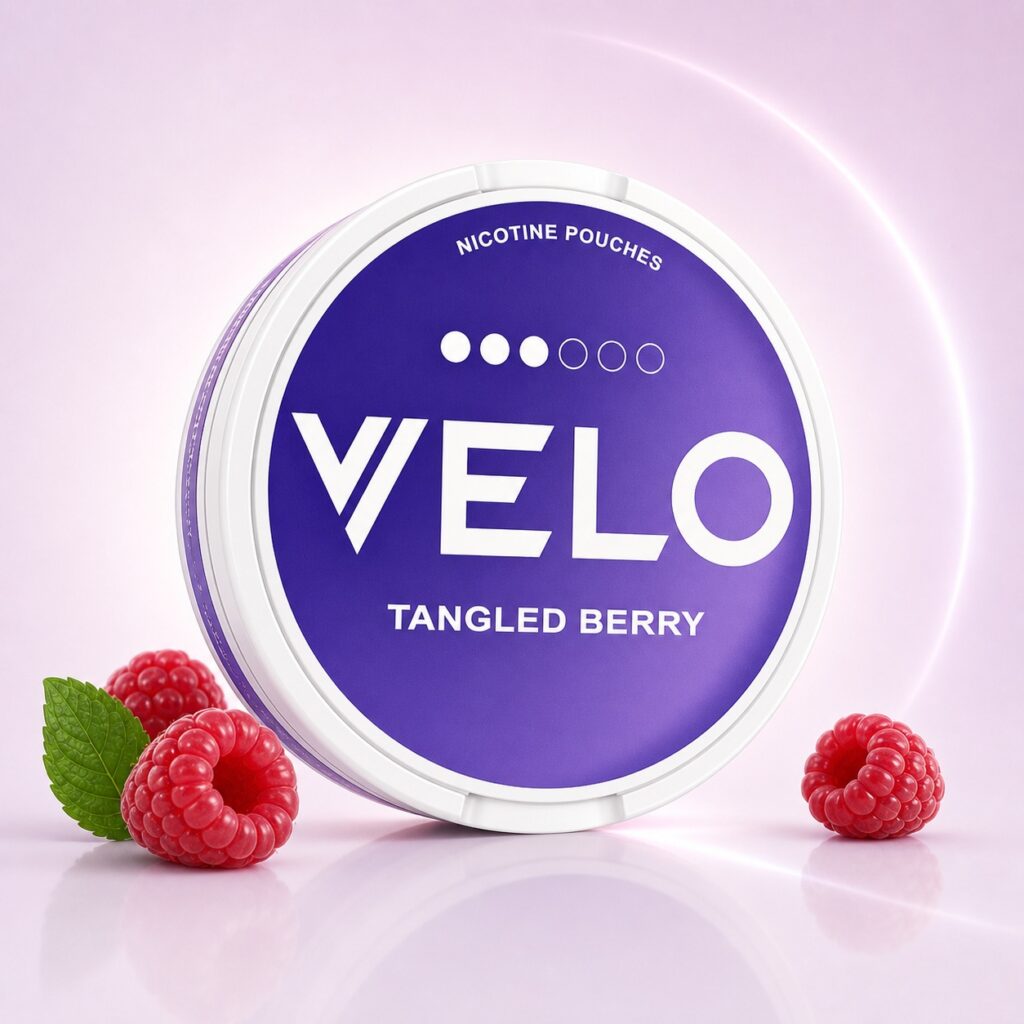 Velo Tangled Berry 8mg Nicotine Pouches — 8mg nicotine per pouch, slim format, 20 pouches