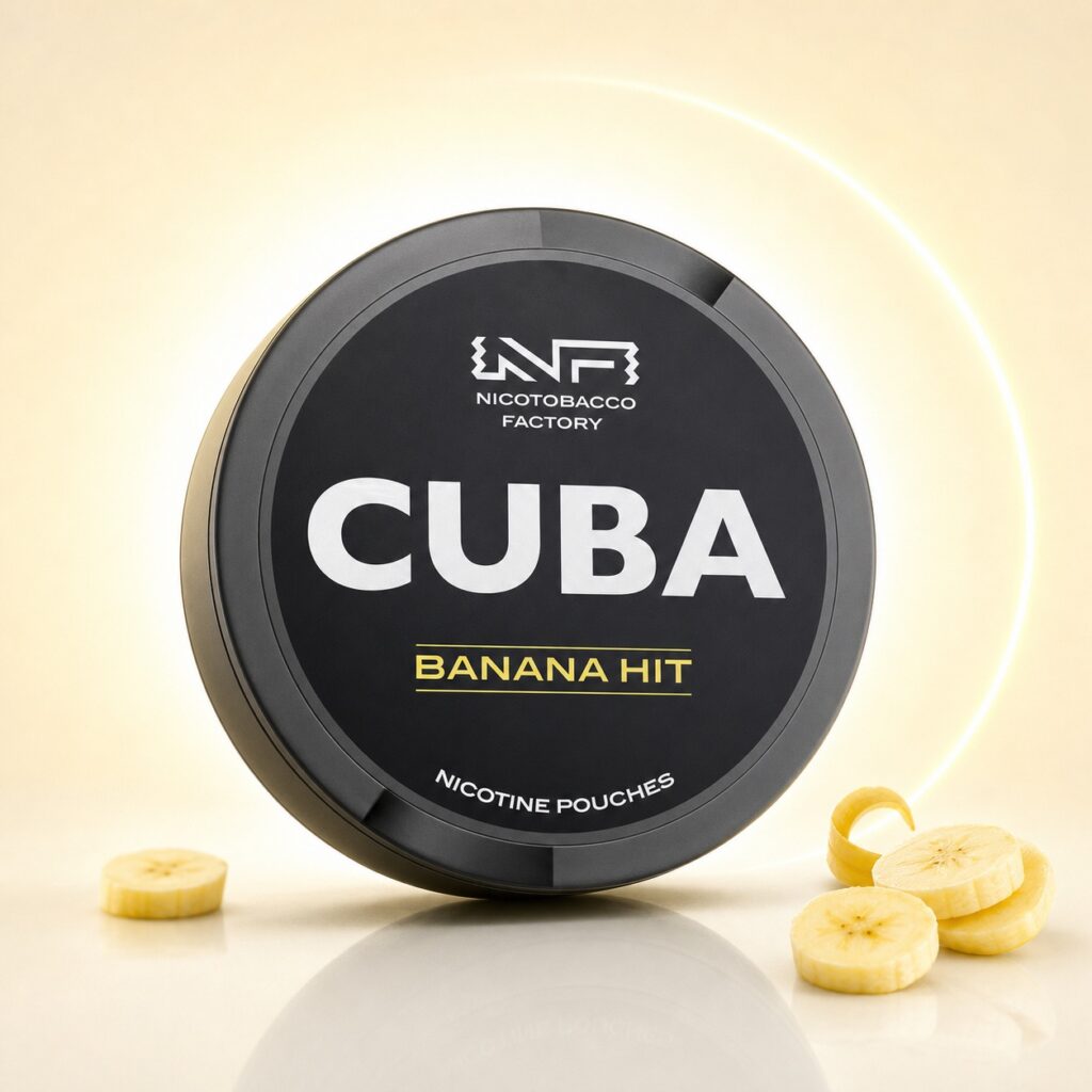 Cuba Banana Hit 43mg Nicotine Pouches — 43mg nicotine per pouch, slim format, 20 pouches