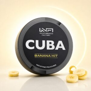 Cuba Banana Hit 43mg Nicotine Pouches — 43mg nicotine per pouch, slim format, 20 pouches
