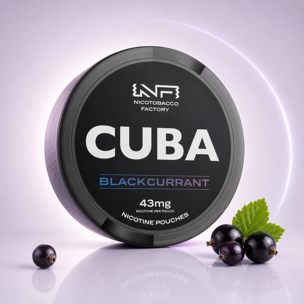Cuba Black Currant 43mg Nicotine Pouches — 43mg nicotine per pouch, slim format, 20 pouches