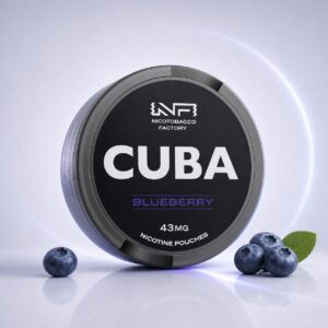 Cuba Blueberry 43mg Nicotine Pouches — 43mg nicotine per pouch, slim format, 20 pouches