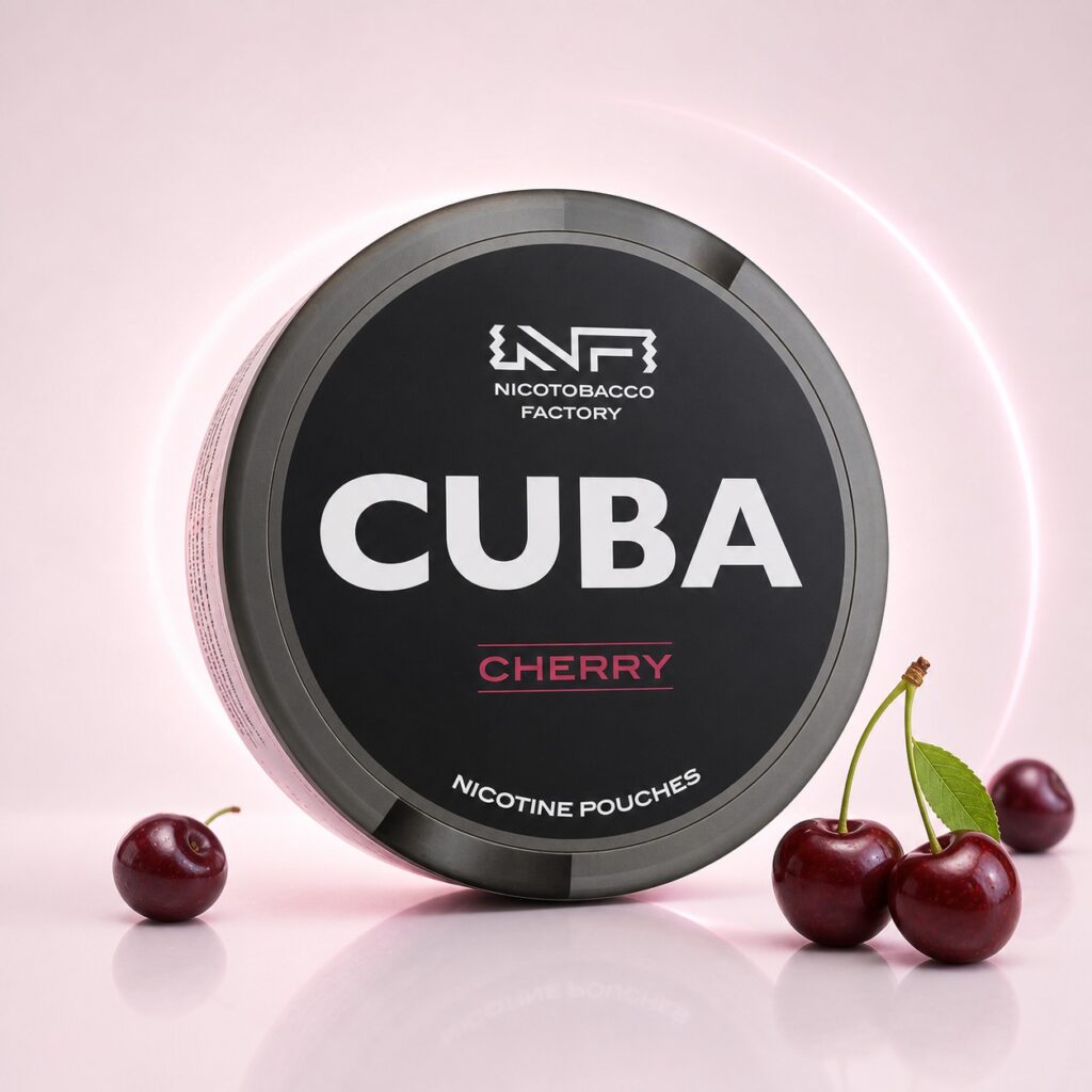 Cuba Cherry 43mg Nicotine Pouches — 43mg nicotine per pouch, slim format, 20 pouches