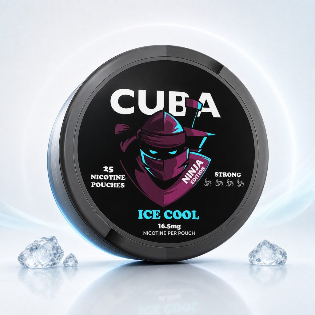 Cuba Ice Cool 16.5mg Nicotine Pouches — 16.5mg nicotine per pouch, slim format, 25 pouches