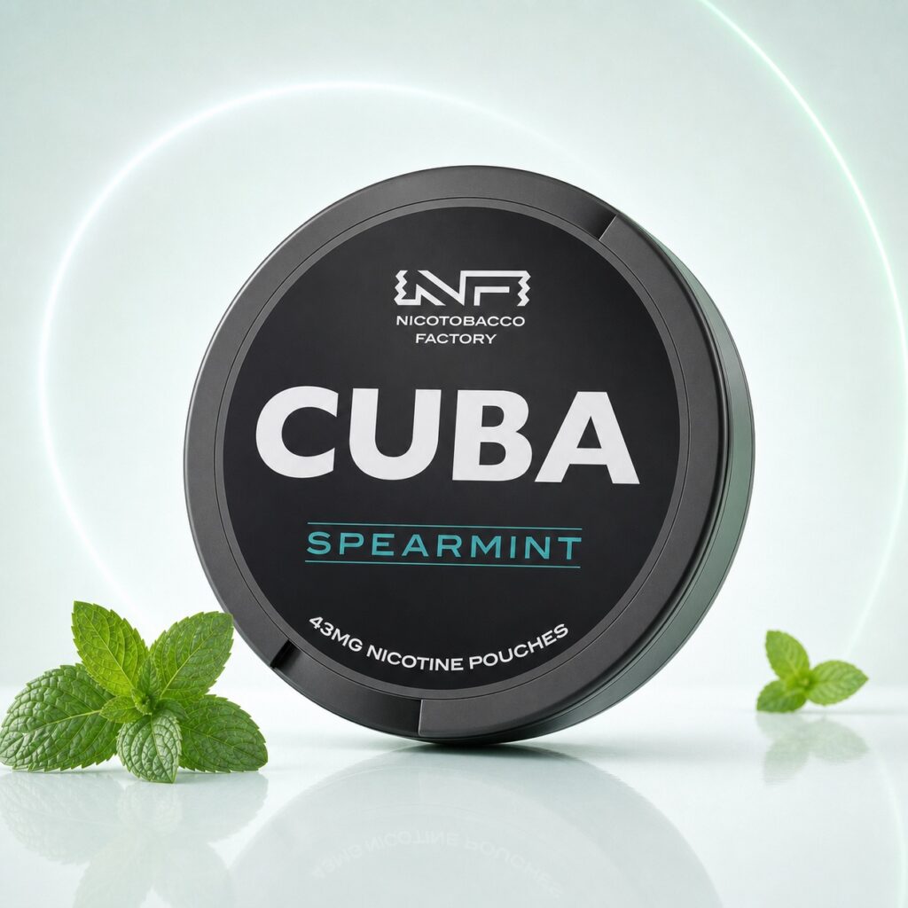 Cuba Ice Spearmint 43mg Nicotine Pouches — 43mg nicotine per pouch, slim format, 20 pouches