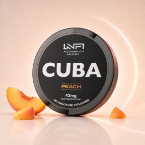 Cuba Peach 43mg Nicotine Pouches — 43mg nicotine per pouch, slim format, 20 pouches