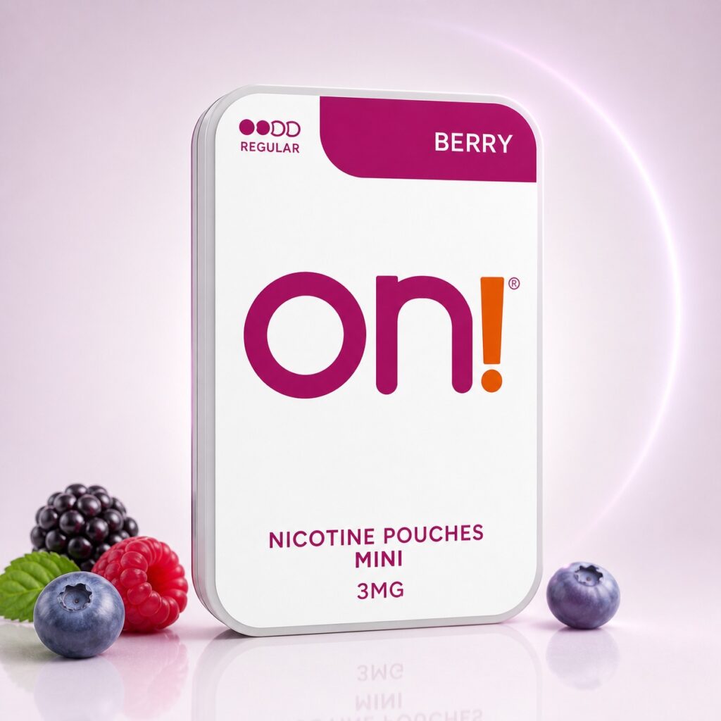 On! Berry 3mg Nicotine Pouches — 3mg nicotine per pouch, mini format, 20 pouches