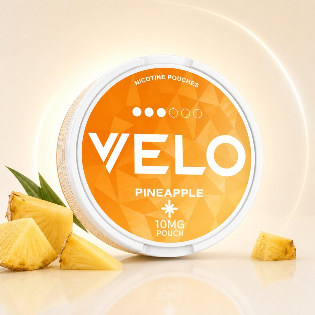 Velo Tropical Ice 10mg Nicotine Pouches — 10mg nicotine per pouch, slim format, 20 pouches