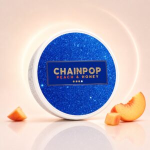Chainpop Peach & Honey 9mg Nicotine Pouches — 9mg nicotine per pouch, slim format, 20 pouches