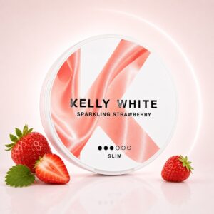 Kelly White Sparkling Strawberry 5mg Nicotine Pouches — 5mg nicotine per pouch, slim format, 20 pouches