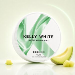 Kelly White Sweet Melon Mint 5mg Nicotine Pouches — 5mg nicotine per pouch, slim format, 20 pouches