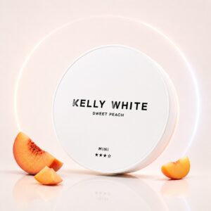 Kelly White Sweet Peach 6mg Nicotine Pouches — 6mg nicotine per pouch, mini format, 20 pouches