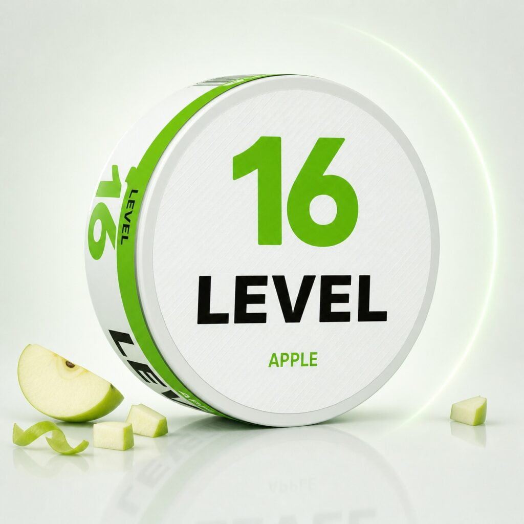 Level Apple 16mg Nicotine Pouches — 16mg nicotine per pouch, slim format, 20 pouches