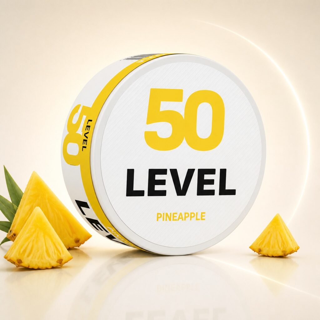Level Pineapple 32.5mg Nicotine Pouches — 32.5mg nicotine per pouch, slim format, 20 pouches