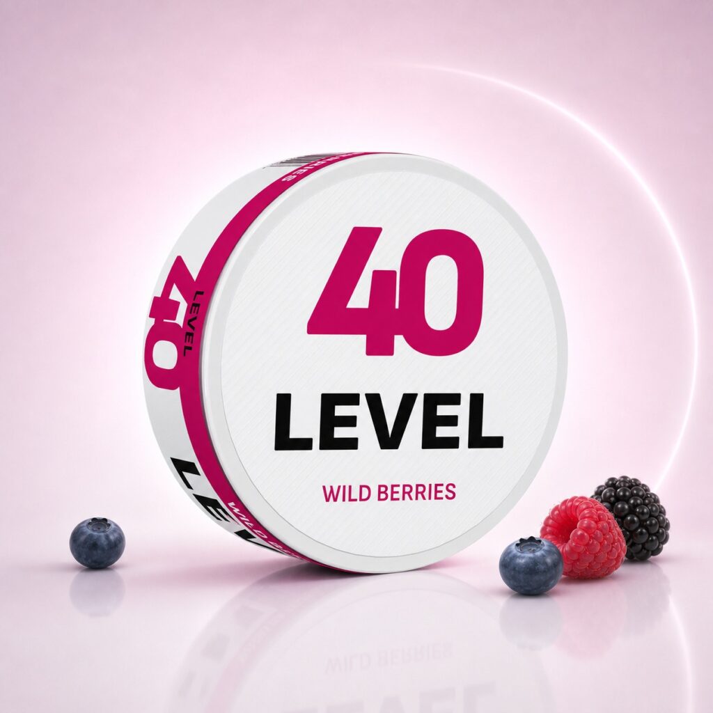 Level Wild Berries 26mg Nicotine Pouches — 26mg nicotine per pouch, slim format, 20 pouches