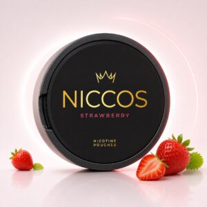 Niccos Strawberry 16mg Nicotine Pouches — 16mg nicotine per pouch, slim format, 20 pouches