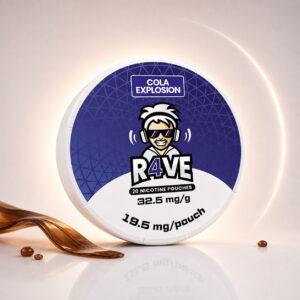 Rave Cola Explosion 19.5mg Nicotine Pouches — 19.5mg nicotine per pouch, slim format, 20 pouches