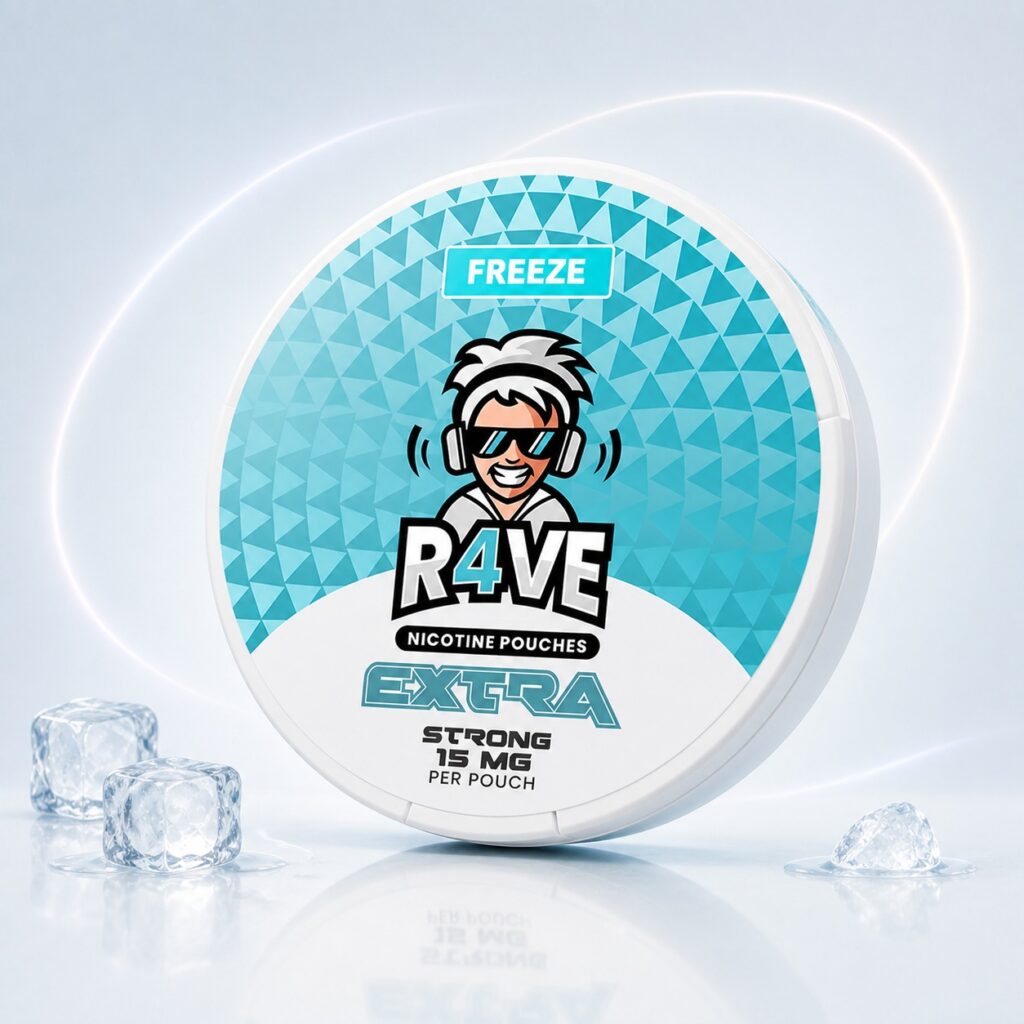 Rave Freeze 15mg Nicotine Pouches — 15mg nicotine per pouch, slim format, 20 pouches