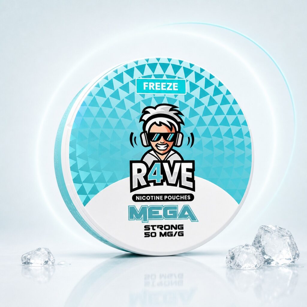 Rave Freeze 25mg Nicotine Pouches — 25mg nicotine per pouch, slim format, 20 pouches