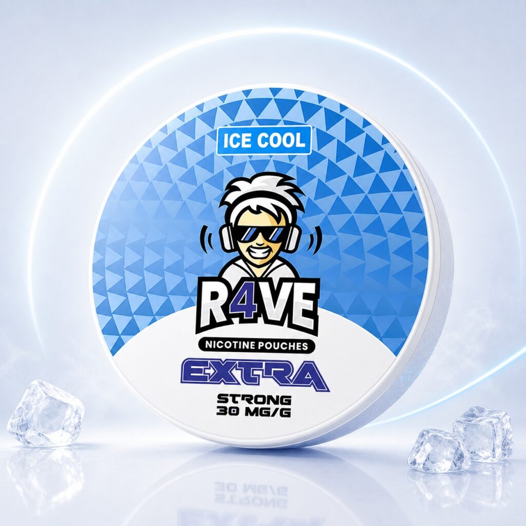 Rave Ice Cool 15mg Nicotine Pouches — 15mg nicotine per pouch, slim format, 20 pouches