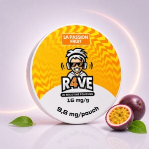 Rave La Passion Fruit 9.6mg Nicotine Pouches — 9.6mg nicotine per pouch, slim format, 20 pouches