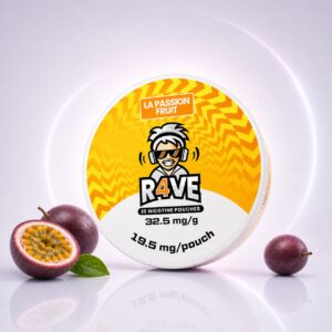 Rave La Passion Fruit 19.5mg Nicotine Pouches — 19.5mg nicotine per pouch, slim format, 20 pouches