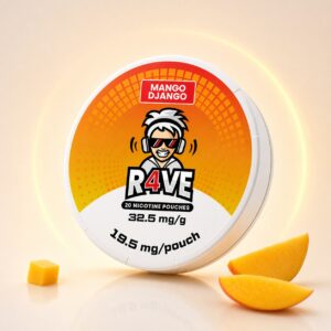 Rave Mango Django 19.5mg Nicotine Pouches — 19.5mg nicotine per pouch, slim format, 20 pouches
