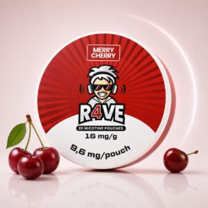 Rave Merry Cherry 9.6mg Nicotine Pouches — 9.6mg nicotine per pouch, slim format, 20 pouches