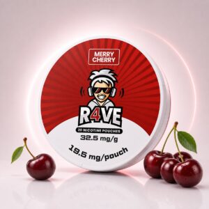 Rave Merry Cherry 19.5mg Nicotine Pouches — 19.5mg nicotine per pouch, slim format, 20 pouches