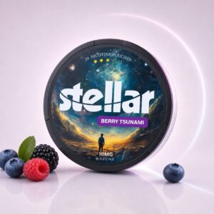 Stellar Berry Tsunami 16mg Nicotine Pouches — 16mg nicotine per pouch, slim format, 24 pouches
