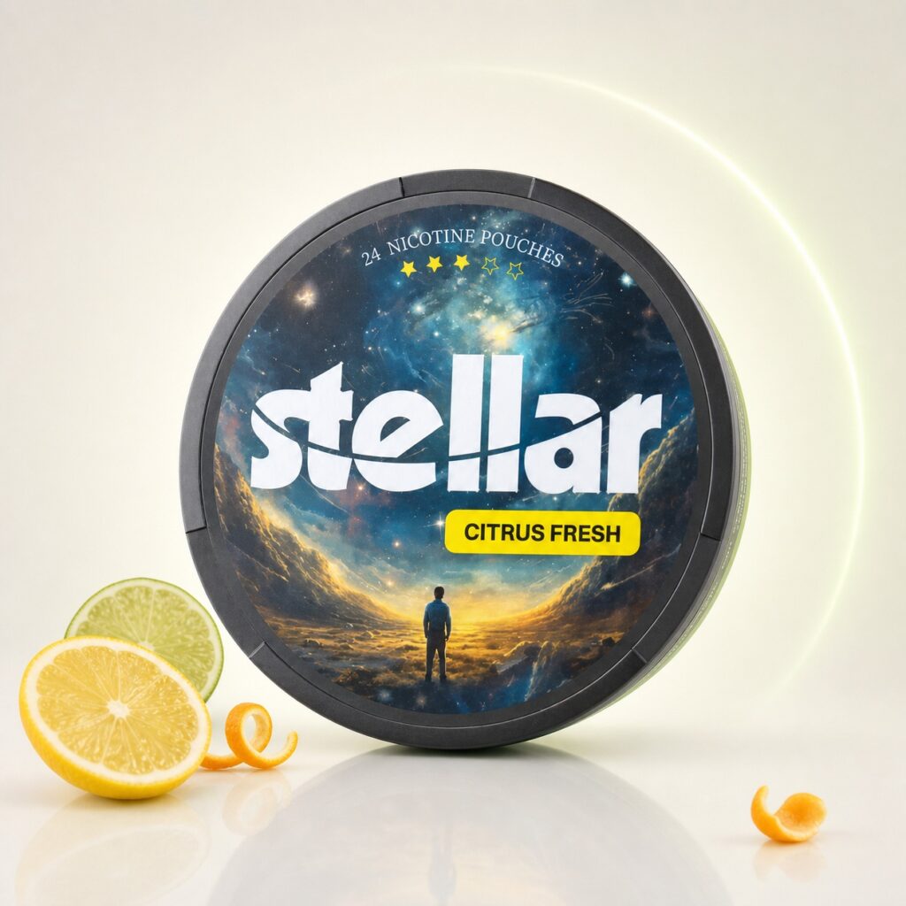 Stellar Citrus Fresh 16mg Nicotine Pouches — 16mg nicotine per pouch, slim format, 24 pouches
