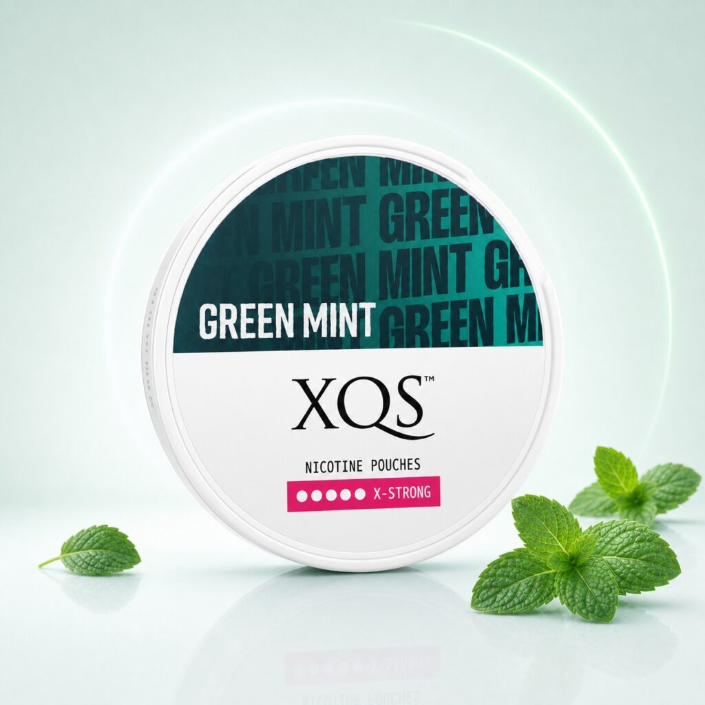 XQS Green Mint 9.5mg Nicotine Pouches — 9.5mg nicotine per pouch, slim format, 20 pouches