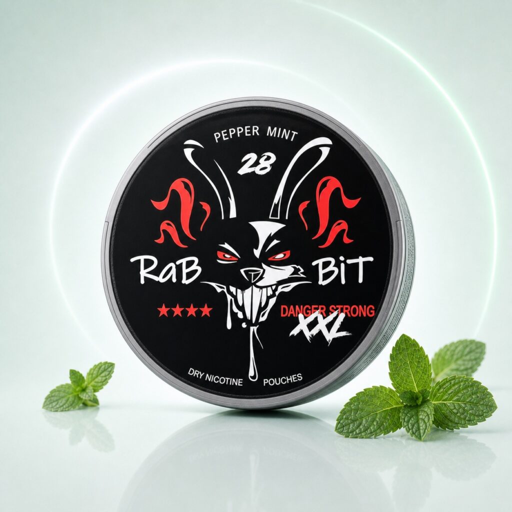 Rabbit Peppermint 50mg Nicotine Pouches — 50mg nicotine per pouch, slim format, 28 pouches