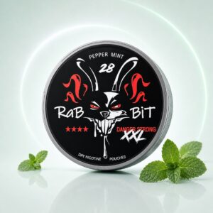 Rabbit Peppermint 50mg Nicotine Pouches — 50mg nicotine per pouch, slim format, 28 pouches