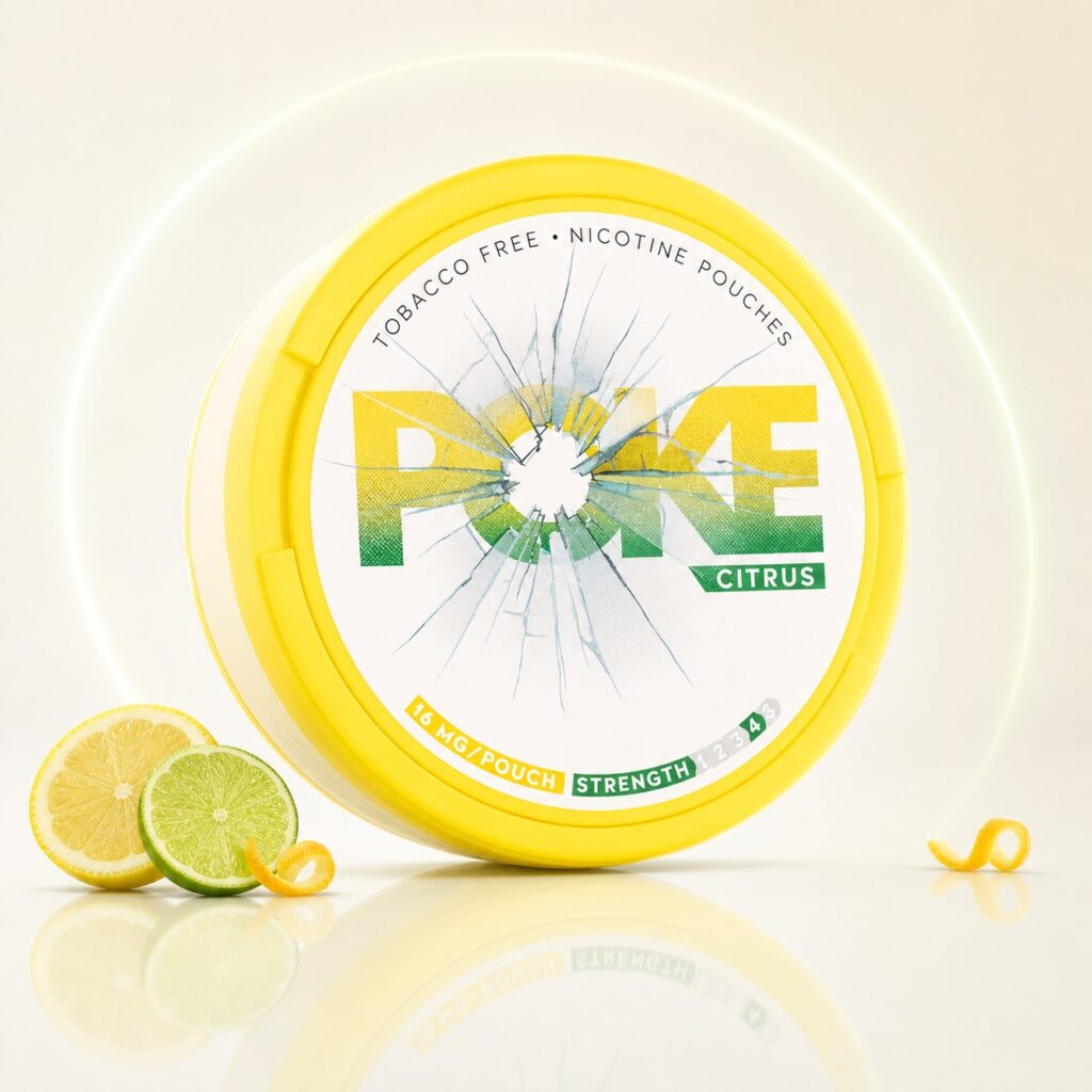 Poke Citrus 16mg Nicotine Pouches — 16mg nicotine per pouch, slim format, 20 pouches
