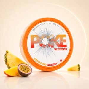 Poke Tropical 16mg Nicotine Pouches — 16mg nicotine per pouch, slim format, 20 pouches