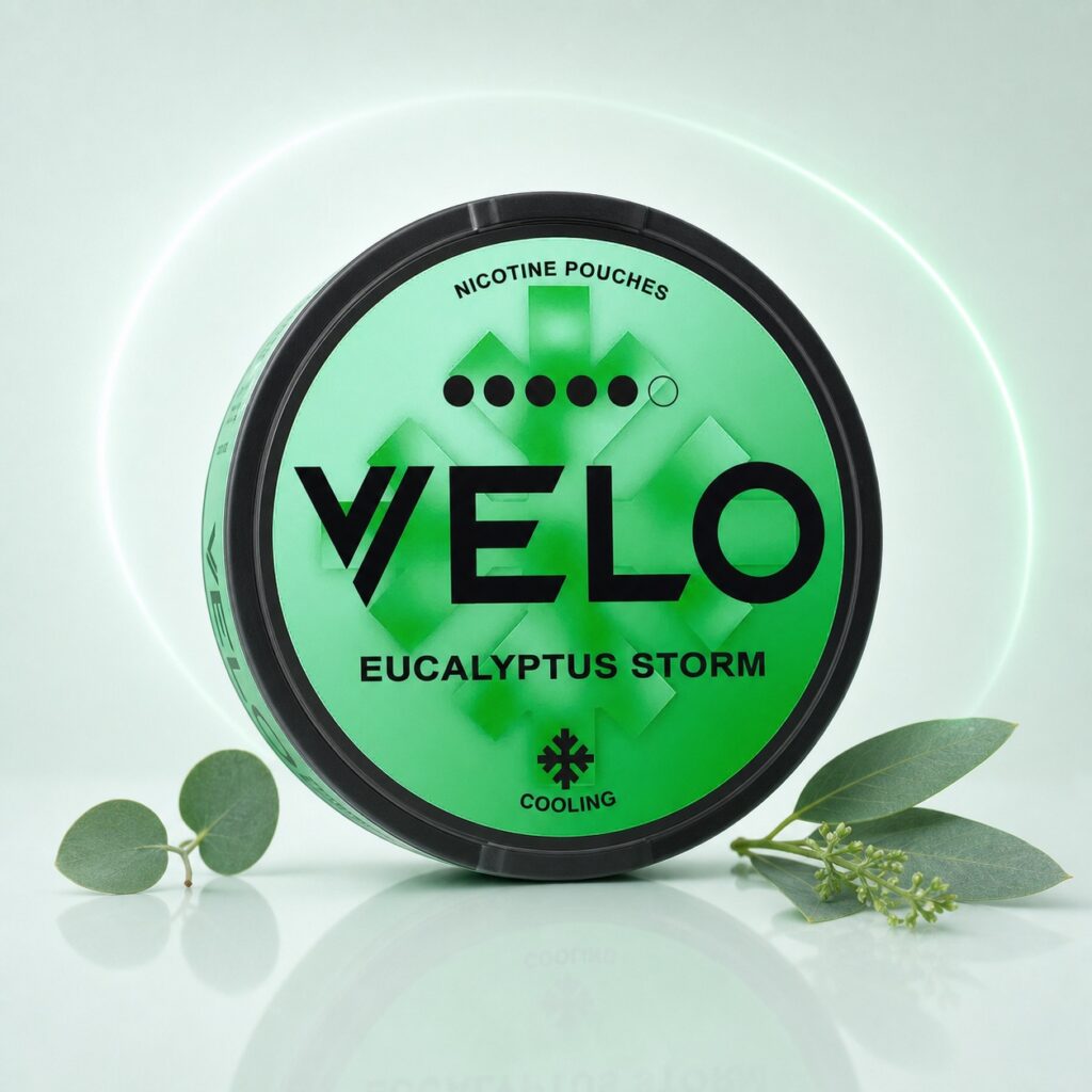 Velo Eucalyptus Storm 14mg Nicotine Pouches — 14mg nicotine per pouch, slim format, 20 pouches