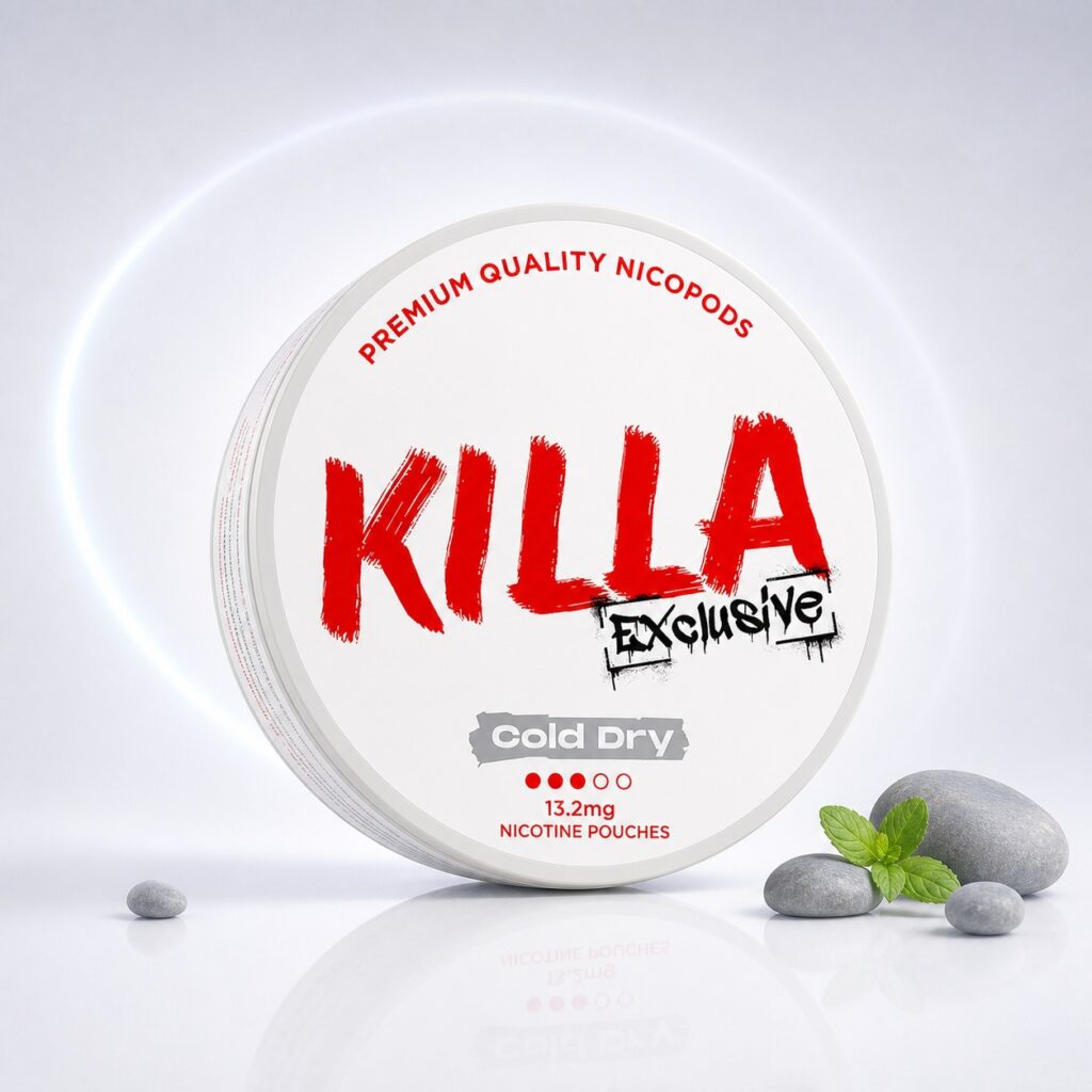 KILLA Cold Dry 13.2mg Nicotine Pouches — 13.2mg nicotine per pouch, slim format, 20 pouches