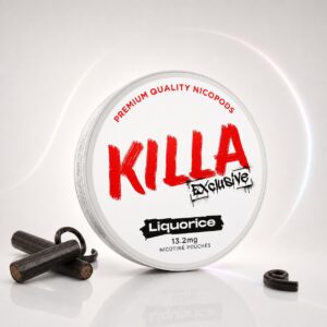 KILLA Liquorice 13.2mg Nicotine Pouches — 13.2mg nicotine per pouch, slim format, 20 pouches