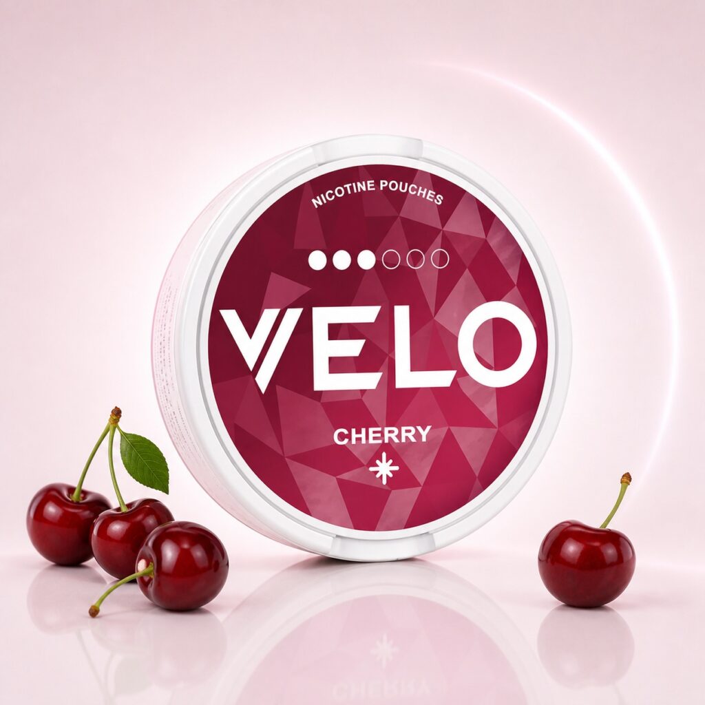 Velo Cherry Ice 10mg Nicotine Pouches — 10mg nicotine per pouch, slim format, 20 pouches