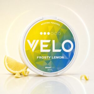 Velo Frosty Lemon 10mg Nicotine Pouches — 10mg nicotine per pouch, slim format, 20 pouches