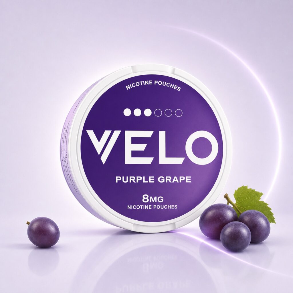 Velo Purple Grape 8mg Nicotine Pouches — 8mg nicotine per pouch, slim format, 20 pouches