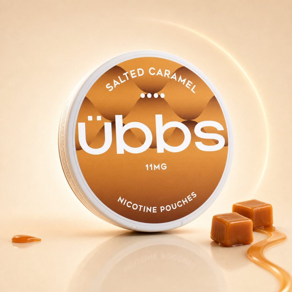 UBBS Salted Caramel 11mg Nicotine Pouches — 11mg nicotine per pouch, slim format, 20 pouches