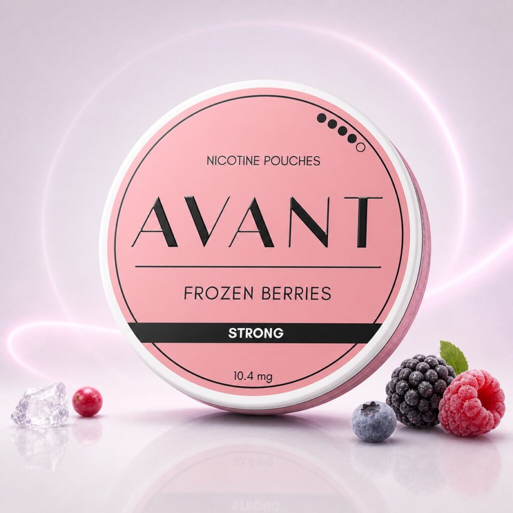 Avant Frozen Berries 10.4mg Nicotine Pouches — 10.4mg nicotine per pouch, slim format, 20 pouches