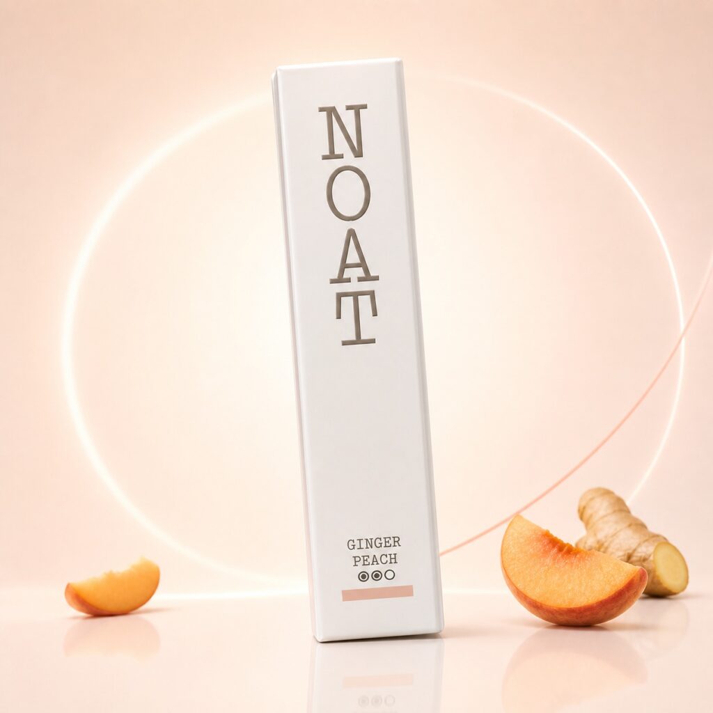 NOAT Ginger Peach 7mg Nicotine Pouches — 7mg nicotine per pouch, slim format, 20 pouches