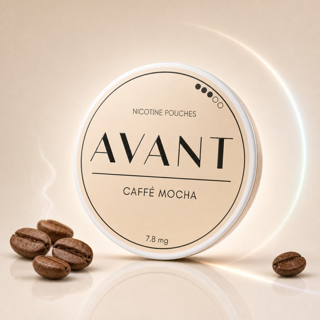 Avant Caffe Mocha 7.8mg Nicotine Pouches — 7.8mg nicotine per pouch, slim format, 20 pouches