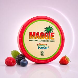 Maggie Fruit Punch 45mg Nicotine Pouches — 45mg nicotine per pouch, slim format, 20 pouches
