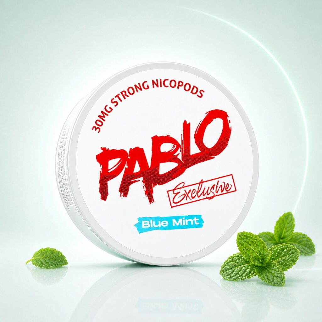 Pablo Blue Mint 30mg Nicotine Pouches — 30mg nicotine per pouch, slim format, 20 pouches