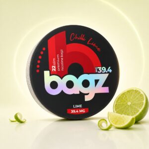 BAGZ Chilli Lime 39.4mg Nicotine Pouches — 39.4mg nicotine per pouch, slim format, 22 pouches