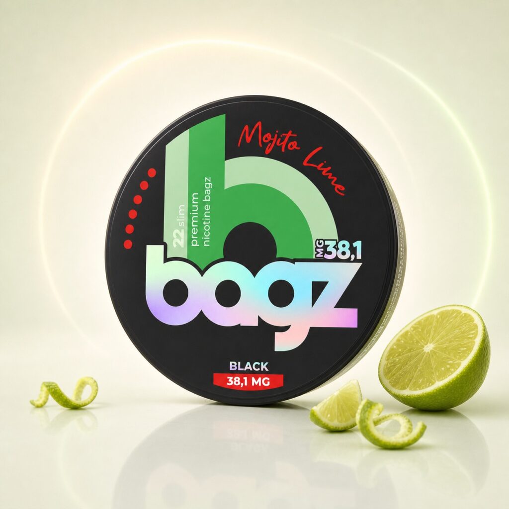BAGZ Mojito Lime 38.1mg Nicotine Pouches — 38.1mg nicotine per pouch, slim format, 22 pouches